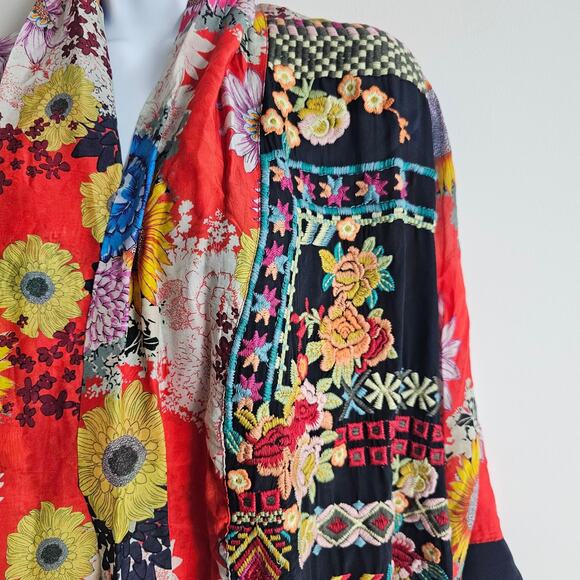 Johnny Was Silk Kimono Jacket Womens XL Orange Floral Embroidered Boho Coastal - Picture 2 of 8